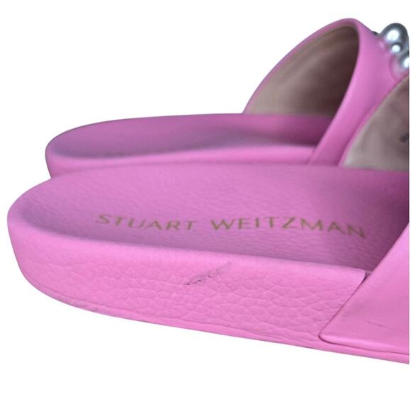 Stuart Weitzman Goldie Faux Pearl Studded Pool Slides pink size 7. - Picture 7 of 10